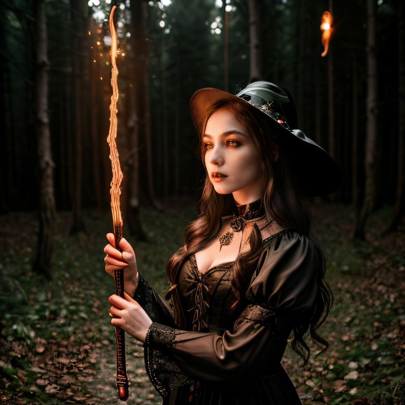 00433-2089117276-masterpiece, intricate photo, female witch with a magic wand of a wizard,  lightning strikes comes out of the magic wand, casts.jpg